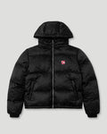 Front view of black Geedup Mono Jacquard Duck Down Jacket