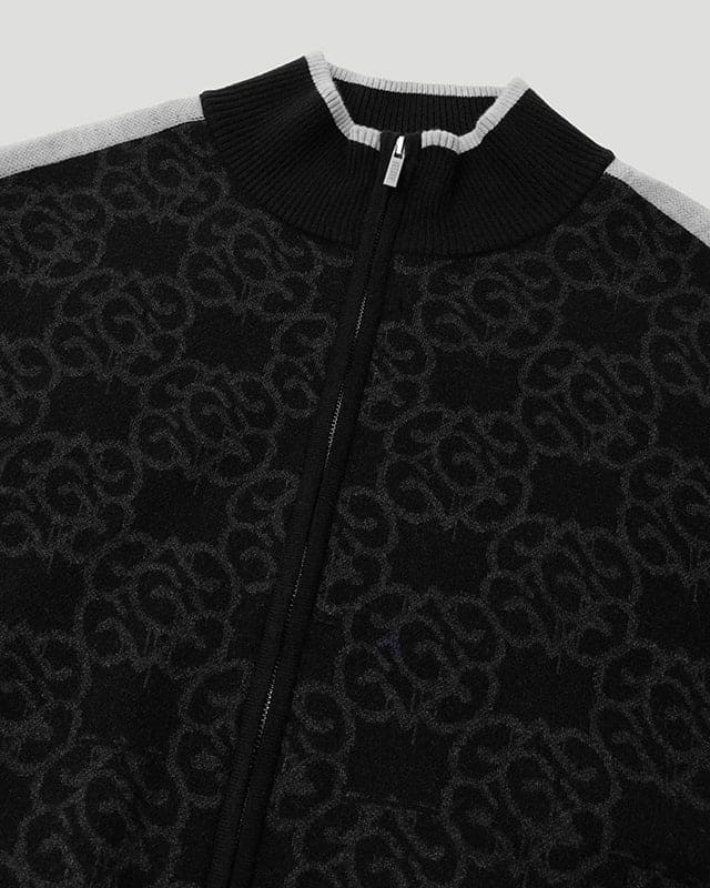 Geedup Mono Knitted Jacquard Zip Jacket - Black/Grey | Unique Supply Australia